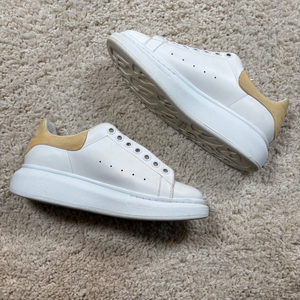 Alexander McQueen Oversized Sneakers Women 39 US 9 White Gold Suede Shoes Luxury